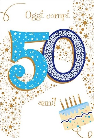 Biglietto Auguri 50° Compleanno Blu