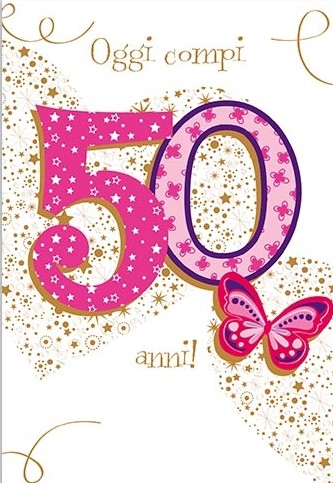 Biglietto Auguri 50° Compleanno Rosa